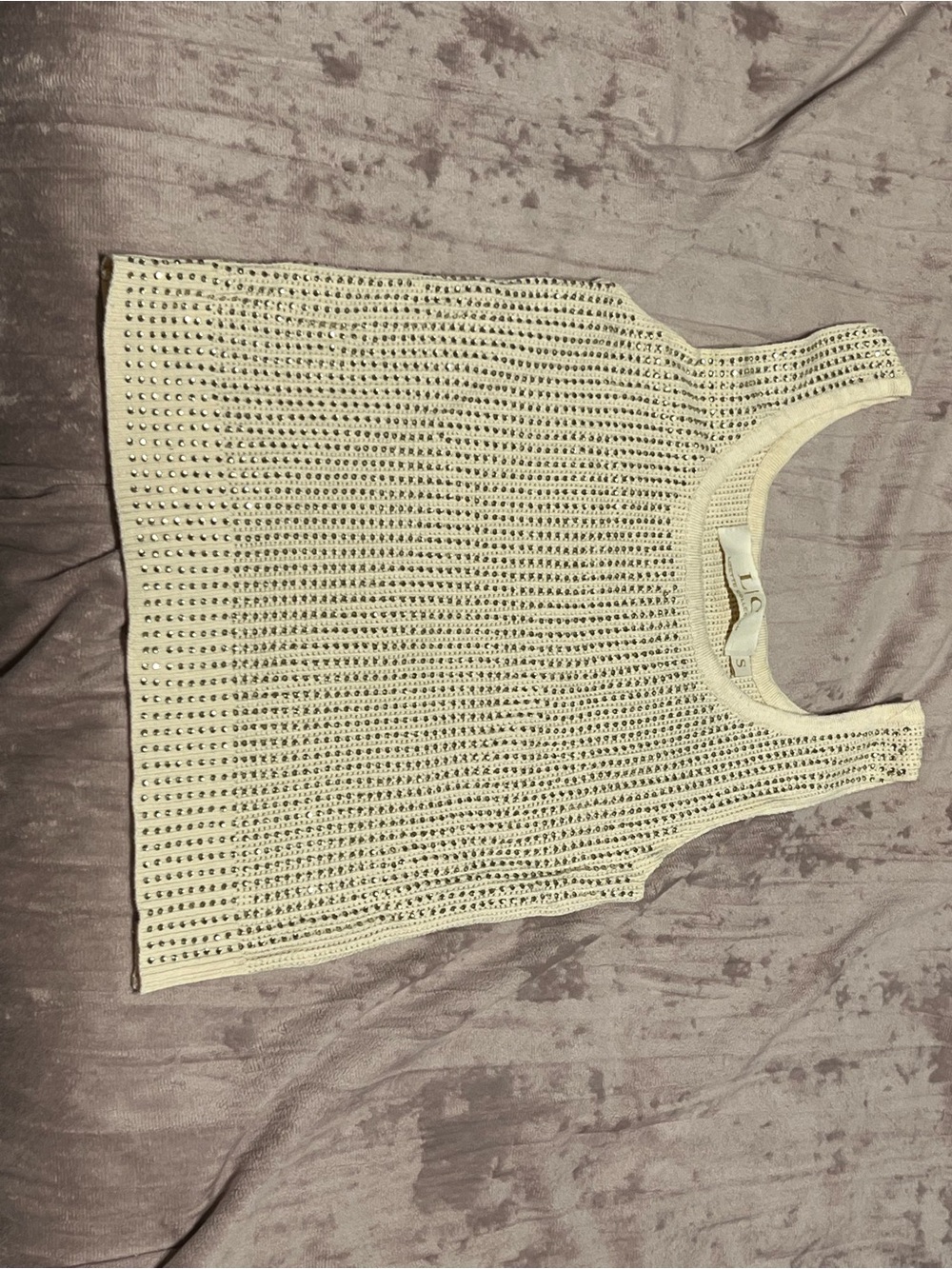 Cream Knit Tank Top with Eyelet Detail